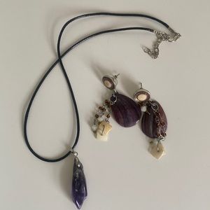 Purple Amulet Necklace & Purple Seashells Earrings